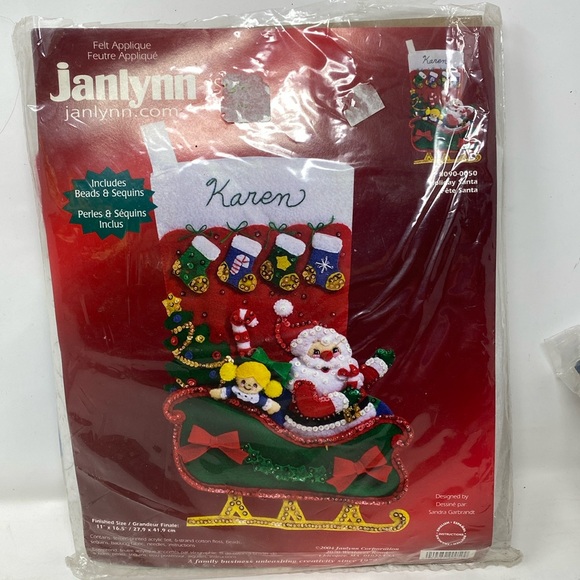 NIP Vintage Janlynn Holiday Santa #090-0050 Felt Appliqué Stocking Kit - Picture 2 of 7